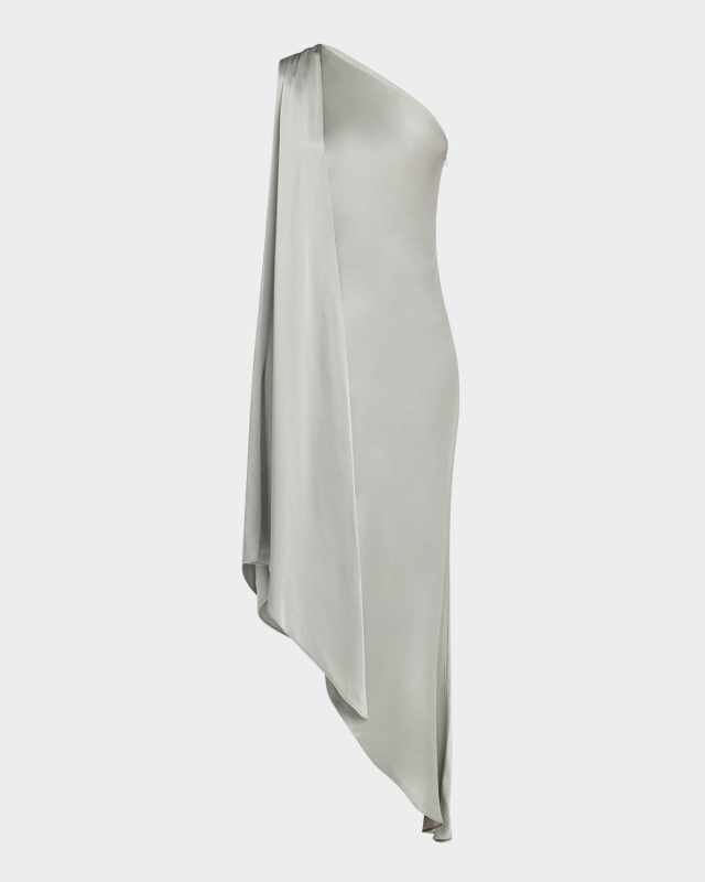One-Shoulder Asymmetric Satin Dress